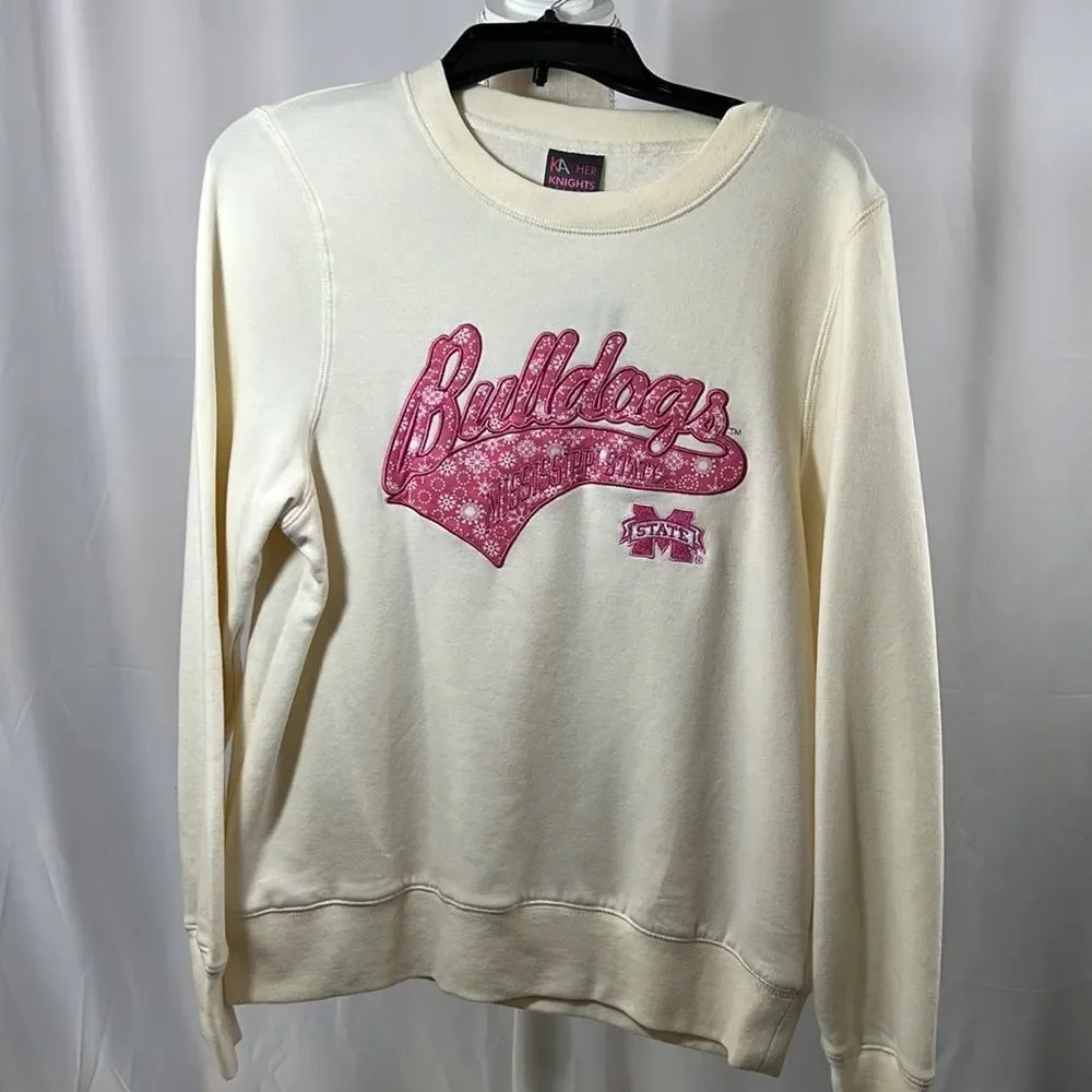 Knights Apparel Cream Crewneck Sweatshirt with Pink Bulldogs Script